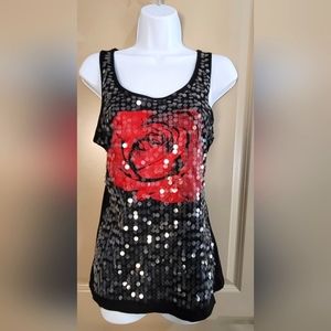 Charolette Russe Sequin Rose racer back tank top w/rose size med